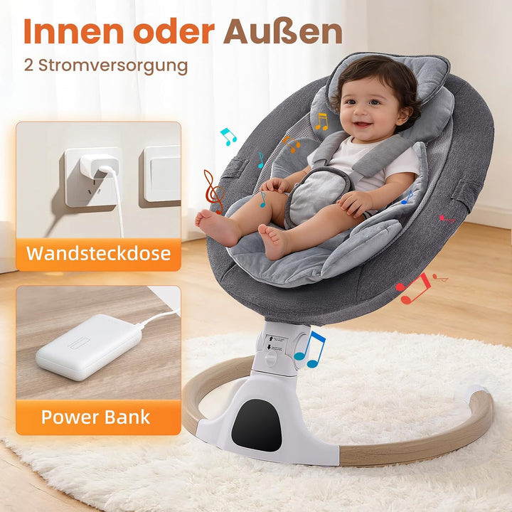 Babywippe Elektrisch, 0–6 Monate, max. 9 kg, Tragbares Neugeborenes Babyschaukel Indoor mit Bluetoot