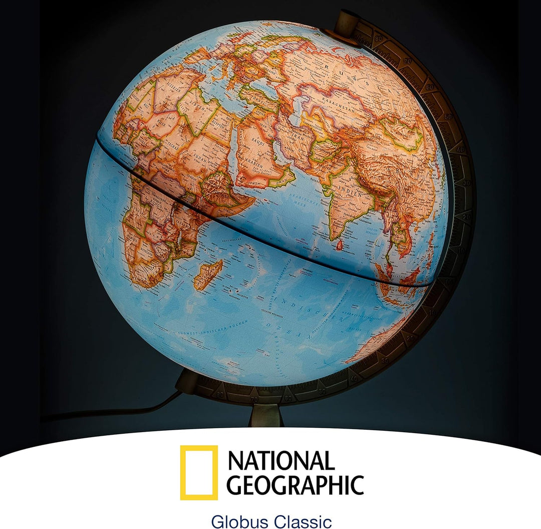 National Geographic - Leuchtglobus im klassischen Stil - 30cm Globus mit stabilem Standfuss und Meta