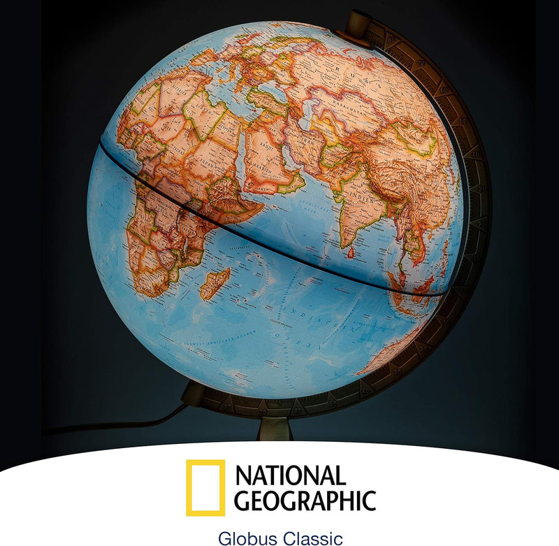 National Geographic - Leuchtglobus im klassischen Stil - 30cm Globus mit stabilem Standfuss und Meta