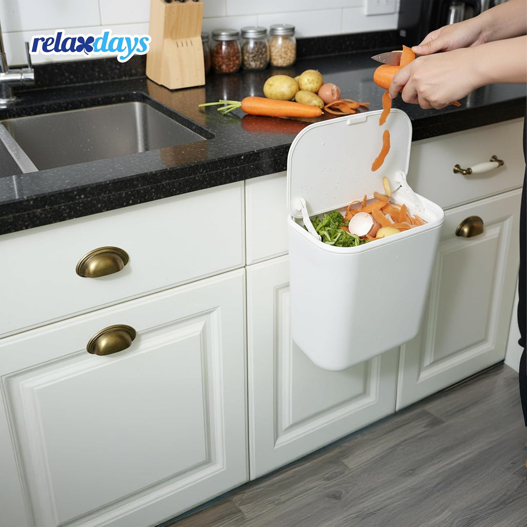 Relaxdays Küchenmülleimer, 9 L, hängender Komposteimer, für Biomüll & Restmüll, Türmüllbehälter, Kun