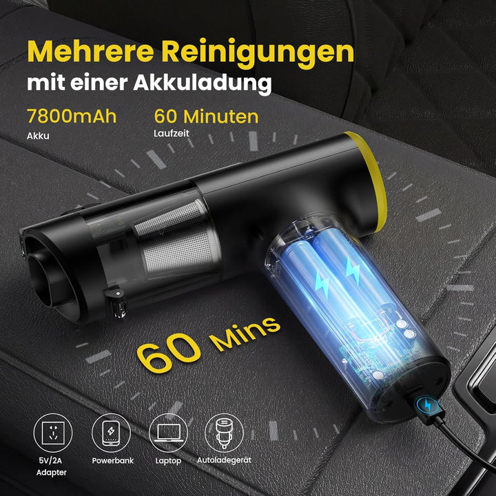 Handstaubsauger Akku, 60Mins 28000Pa Auto Staubsauger Kabellos, 3-in-1 Saugen & Blasen, LED-Display