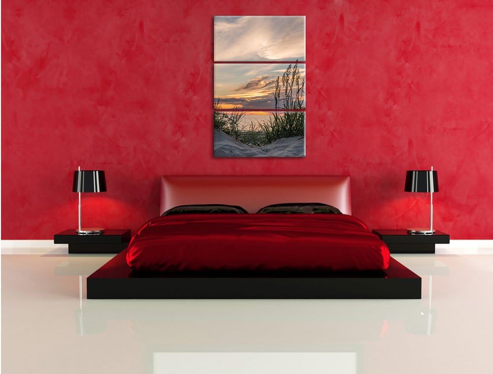 Pixxprint Sanddünen mit Gras als Leinwandbild/Grösse: 3 Teilig (120x80) cm/Wandbild/Kunstdruck/ferti