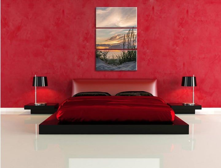 Pixxprint Sanddünen mit Gras als Leinwandbild/Grösse: 3 Teilig (120x80) cm/Wandbild/Kunstdruck/ferti