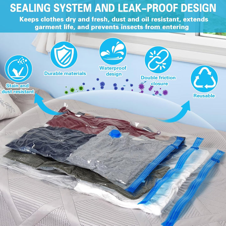 Vakuumbeutel für Kleidung mit Elektrischer Luftpumpe, 15PCS Vacuum Bags, 3xJumbo, 3xGross, 4xMittelg