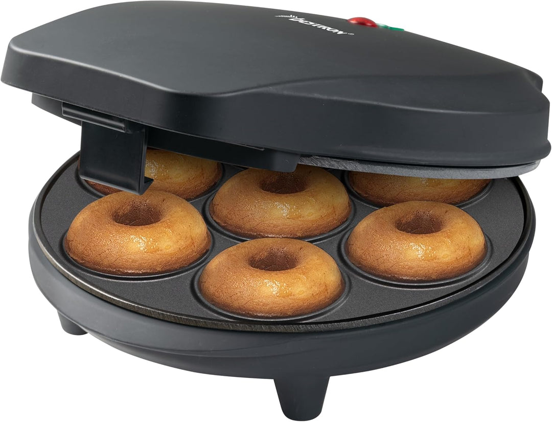 Bestron Donut Maker Im Retro Design, Mini-Donut Maker für 7 Kleine Donuts, Inkl. Backampel & Antihaf