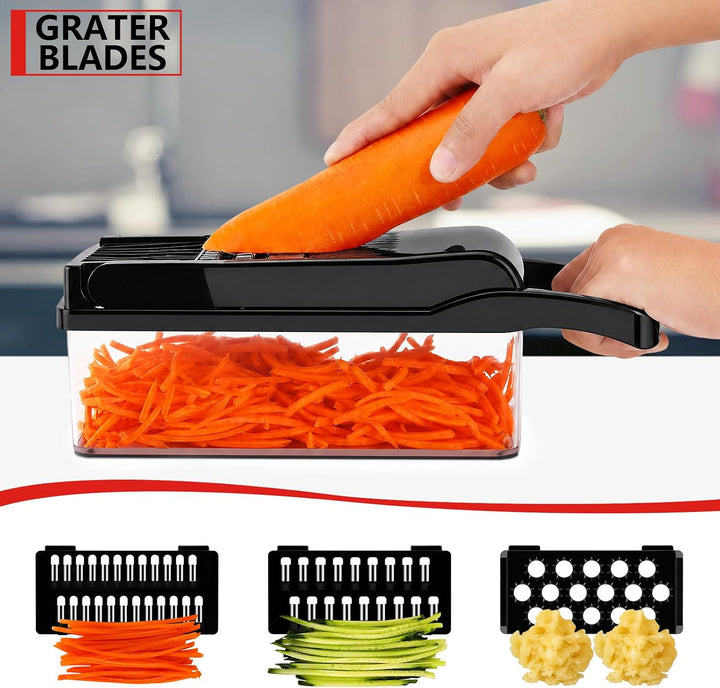 Multifunktionaler 10-in-1 Gemüseschneider Mandoline Gemüsehobel mit 10 Wechselklingen, Universal Rei