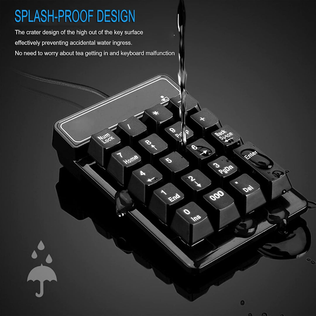 Bewinner Wired Numeric Keypad, 19 Tasten Portable Slim Spritzwassergeschützter wasserdichter Nummern