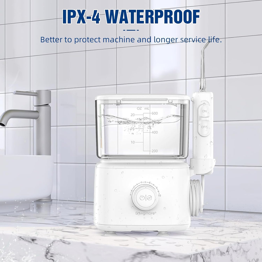 Sawgmore Munddusche, Elektrische Zahnzwischenraumreiniger mit 10 Einstellbaren Druckstufen, 600ml Fa