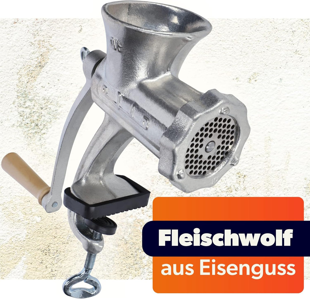 KADAX Fleischwolf aus Eisenguss, 6 Grössen, manuelle Fleischmaschine mit Tischklemme, Vintage Fleisc
