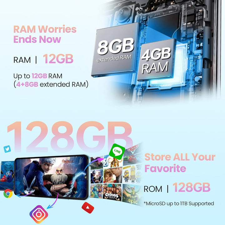 CUBOT A10 Smartphone Ohne Vertrag - 12(4+8) GB+128GB/1TB, Android 14 Handy Günstig, 6.56 Zoll HD+/90