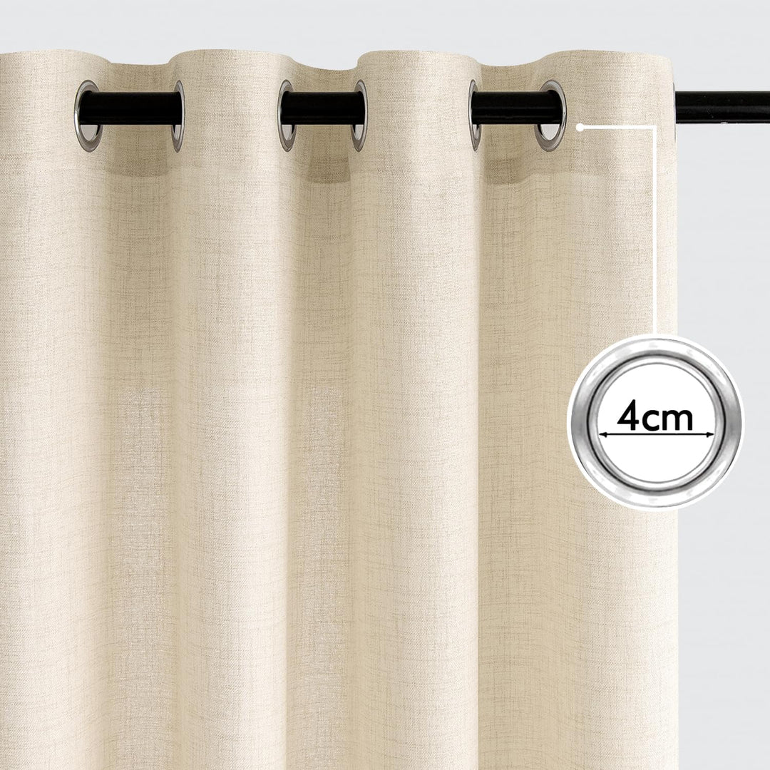 MIULEE Leinen Vorhänge mit Leinen Ringe Effekt Wohnzimmer Modern Semi-transparent Voile Vorhang Natu