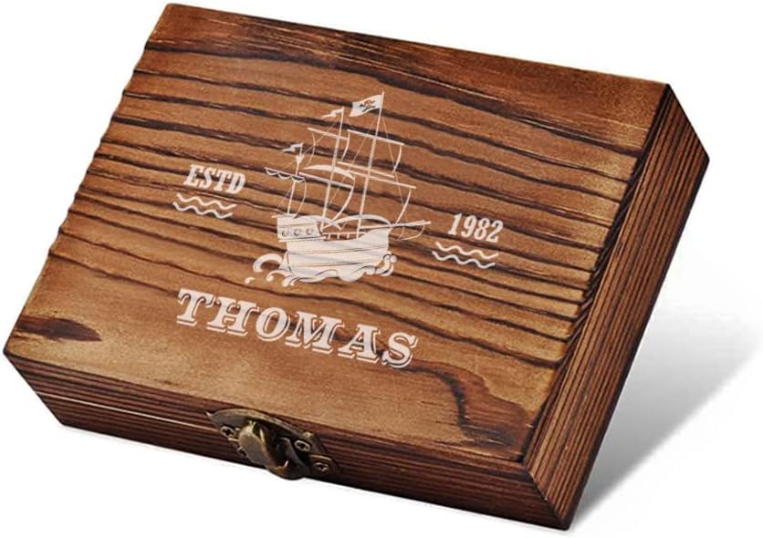 4-TLG Whisky Steine Set personalisiert - 9x Eiswürfel, 1x Holzkiste, 1x Zange und 1x Stoffbeutel - w