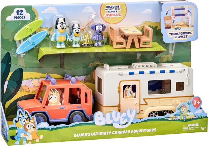 Bluey Ultimate Caravan Adventures Caravan-Set und DREI Figuren von 6,3 cm bis 7,6 cm und 4WD Familie