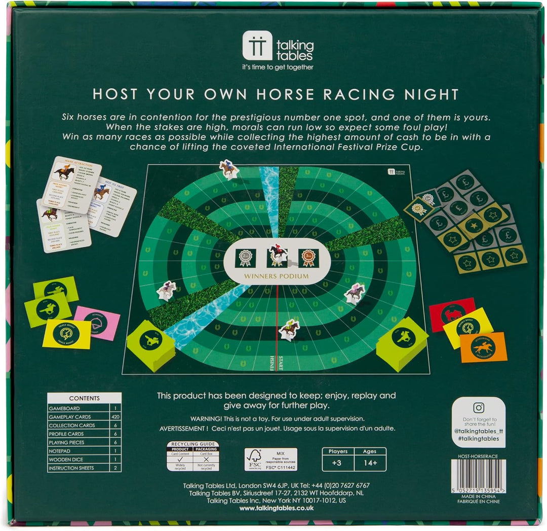 Talking Tables Pferderennen-Brettspiel für Familienspieleabend | Reitjockey, Alter 14+, Geburtstag