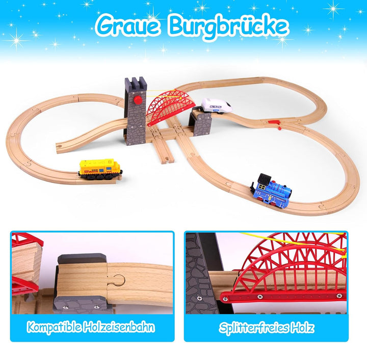 Hebebrücke für Holzeisenbahn, kompatibel mit Allen gängigen Holzeisenbahn-Systemen, Holzschienen-Zub