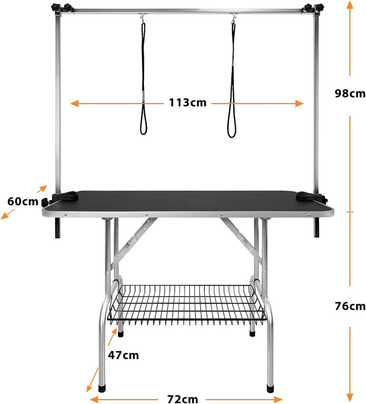 AufuN Trimmtisch für Hunde Schertisch, 113x60x76 cm Stabil Hundepflegetisch mit höhenverstellbarem G