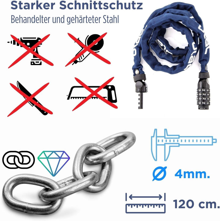 ULAC 52ND Street Neo Kettenschloss-Kombination, zurücksetzbar, 4-stellig, Diebstahlsicherung, Fahrra