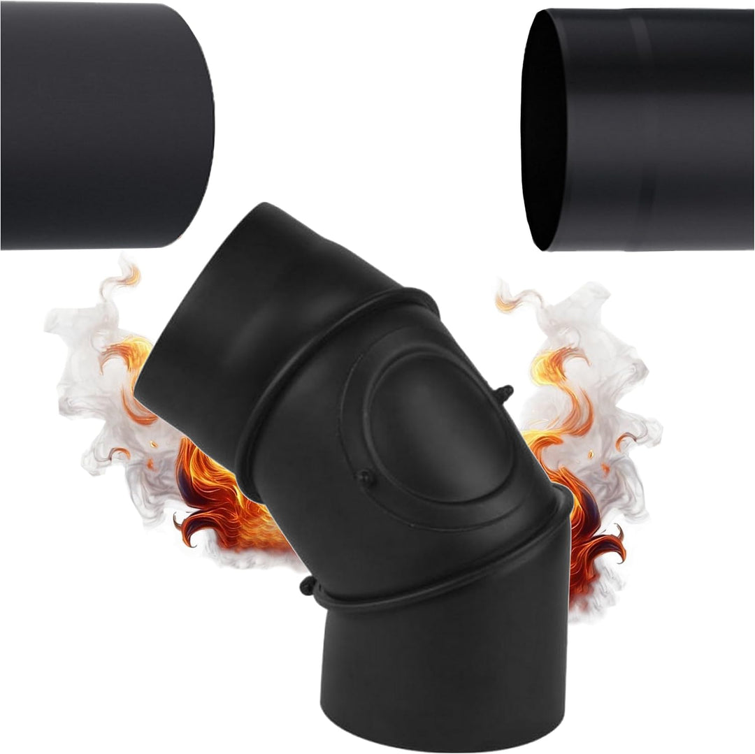 Ofenrohr Bogen Schwarz Ø 150 mm – Verstellbar 0–90° mit Reinigungsöffnung - Kaminrohr Bogen von 0 bi