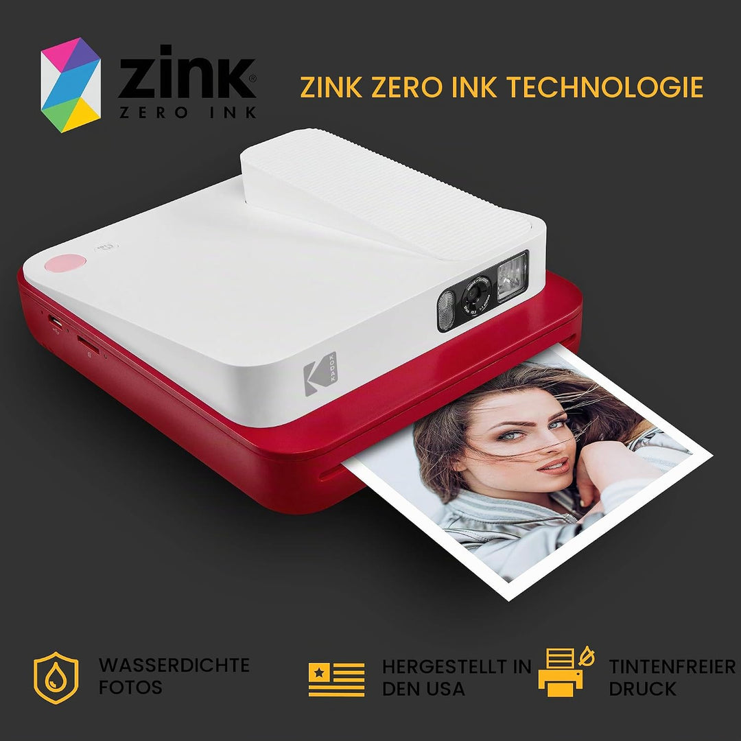 KODAK Smile Classic Sofortbilddigitalkamera + Bluetooth (Rot), 16MP, 35 Drucke/Aufladung – Starter-P