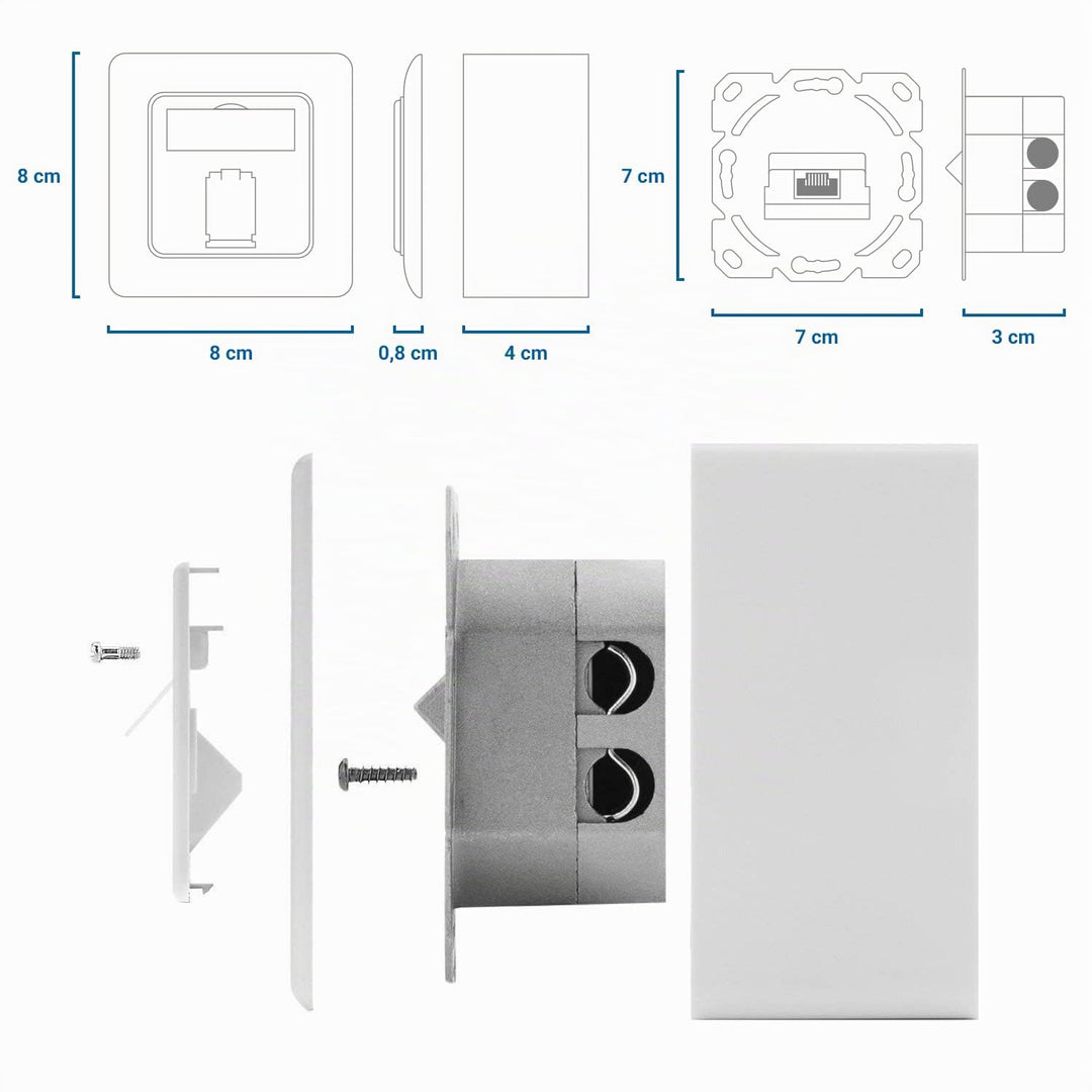 deleyCON 4x CAT6 Universal Netzwerkdose - 1x RJ45 Port - Geschirmt - Aufputz oder Unterputz - 1 Giga