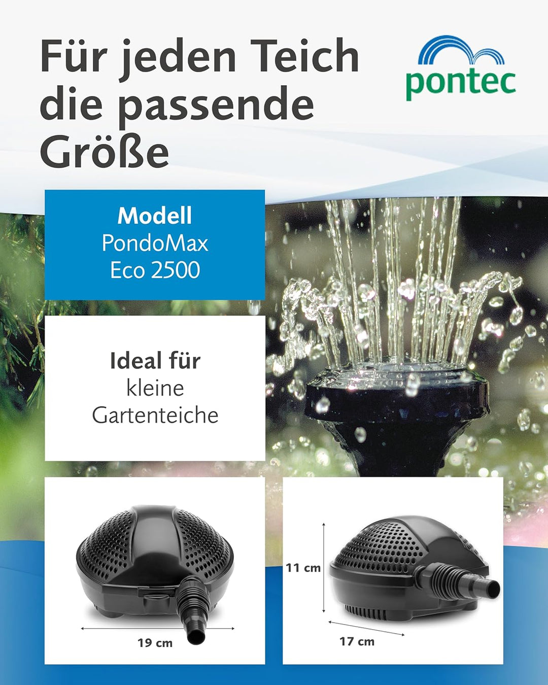 Pontec 50853 PondoMax Eco 2500 - Filter- und Bachlaufpumpe / energieeffiziente Pumpe für Bachläufe /