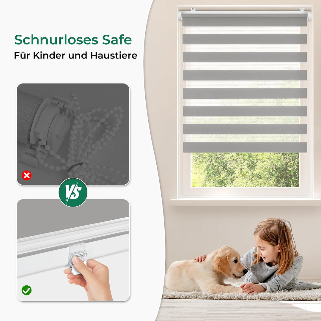 Allesin Doppelrollo schnurlos Klemmfix ohne Bohren Duo Rollos für Fenster, 85x120cm (Stoffbreite 85