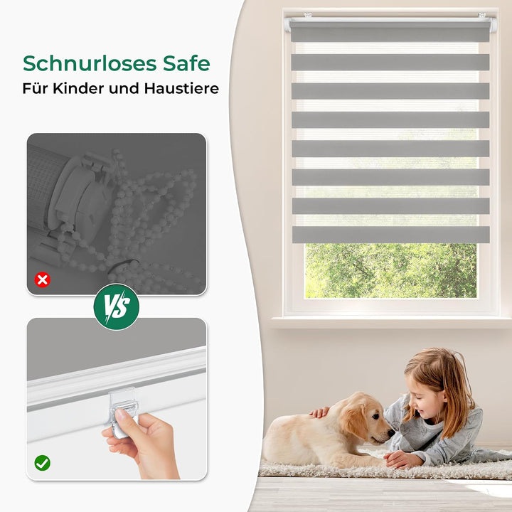 Allesin Doppelrollo schnurlos Klemmfix ohne Bohren Duo Rollos für Fenster, 85x120cm (Stoffbreite 85