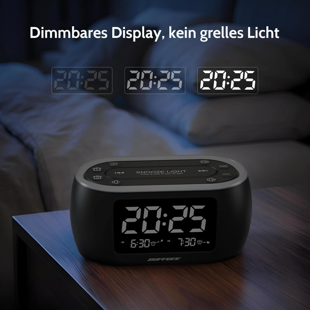 BUFFBEE Nachttisch-Wecker-Radio mit 7-Farben, Dual-Alarm, Snooze, Dimmer, USB-Ladegerät, Nap Timer,