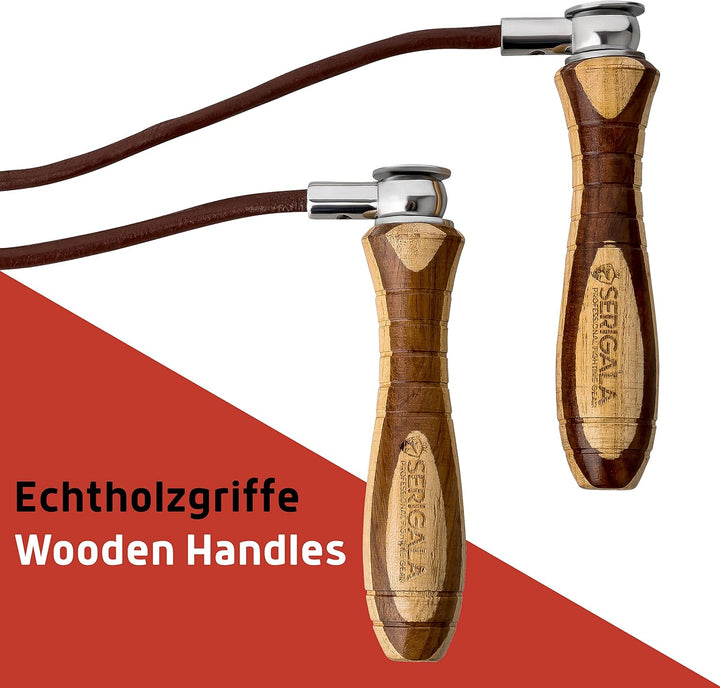 Serigala Profi Springseil aus Leder mit Holzgriffen - Lederspringseil mit Gewichten - Skipping Rope