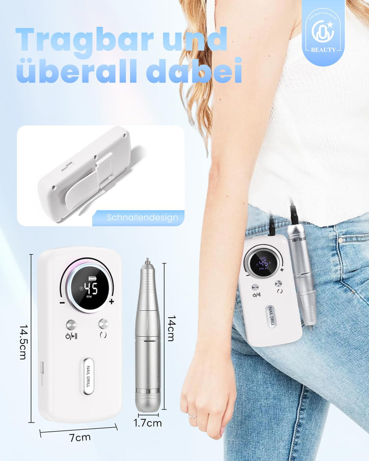 CozyZen Kabellose Nagelfeile Professionell: 45000 U/min Wiederaufladbare Elektrische Nagelfeile Set,