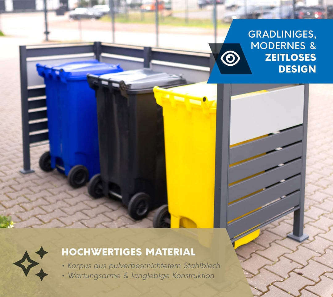 WESTMANN 3er Mülltonnenverkleidung Planum | Metall 240x80x120 cm Grau/Hellgrau | Mülltonnen Sichtsch