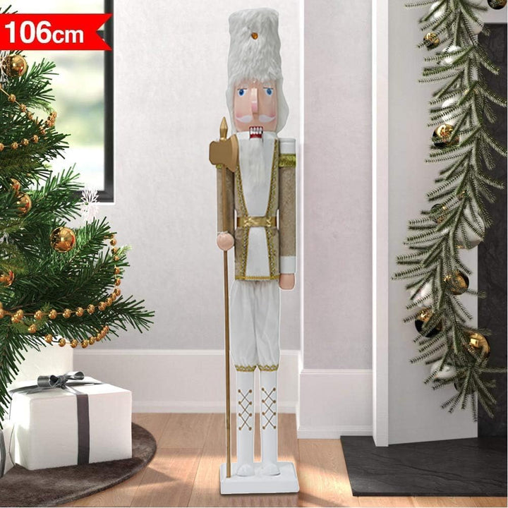 BAKAJI Riesiger Weihnachts-Nussknacker-Soldat aus Holz Höhe 106 cm Bemalte Kleidung Bart und Haare a