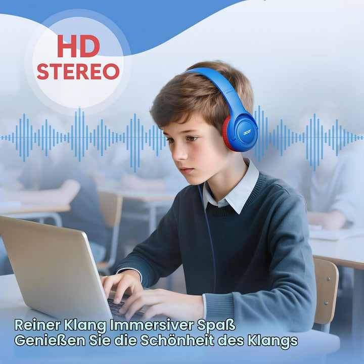 Acer Kopfhörer Kinder mit 3,5 mm Kabel, 85/94dB Lautstärkebegrenzung Blau Rot, Blau Rot