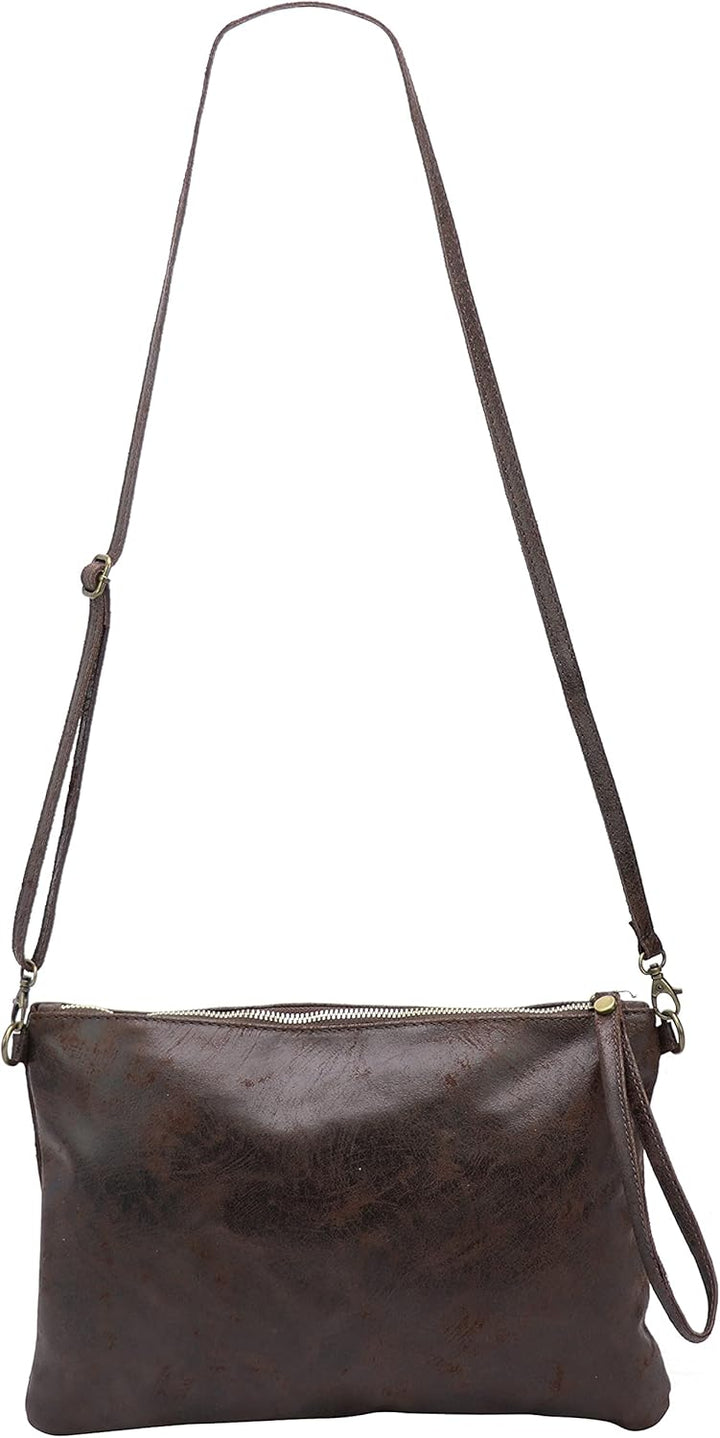 SH Leder Echtleder Umhängetasche Clutch im vintage look mittelgross Tasche Abendtasche 33x22cm Clara