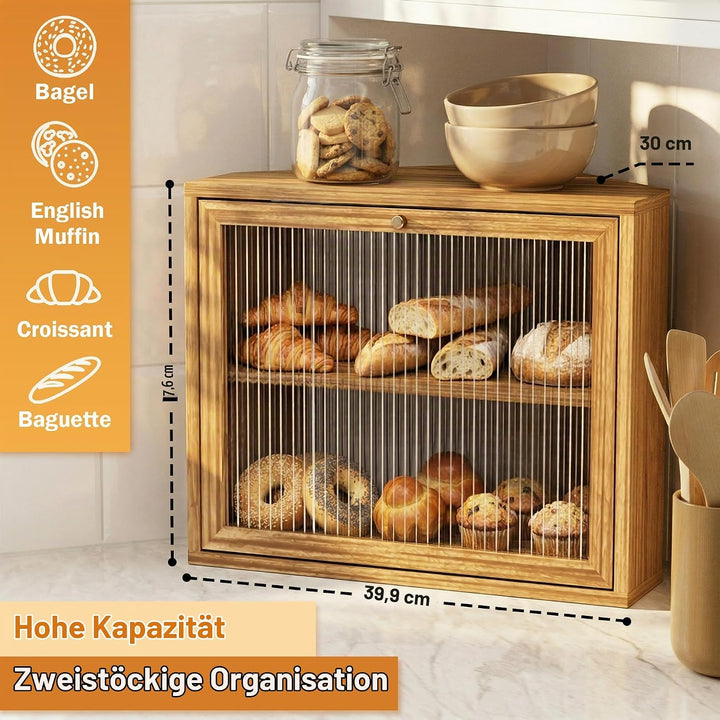 Brotkasten, 2 Etagen Holz Brotaufbewahrung, Gross Brot-Aufbewahrungsbox, Luftdichte Brotbox, Brothal