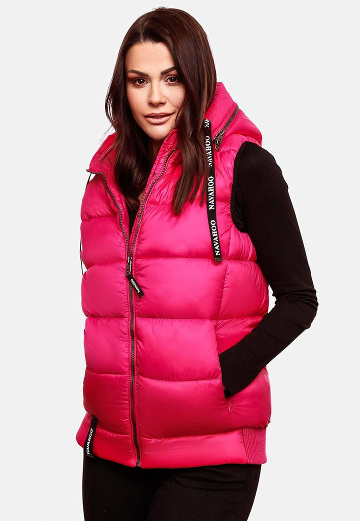 Navahoo Damen Steppweste leichte Outdoor-Weste Übergangsjacke mit Kapuze Kassidy XS-3XL XS Rosa, XS