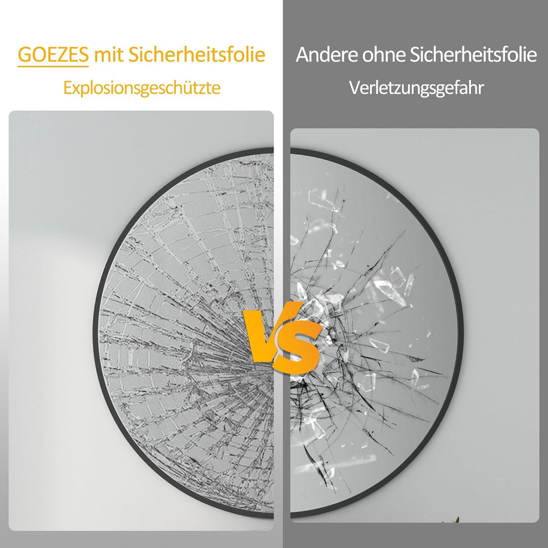 Goezes Runder Spiegel Schwarz 40cm Wandspiegel, Rund Schwarz Wandspiegel Metallrahmen Spiegel Dekora