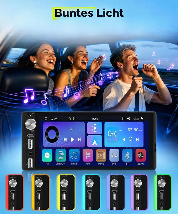 Rimoody DAB+/DAB Autoradio 1 Din mit Wireless Carplay Android Auto Bluetooth 5.2, 6.9 Zoll Touchscre