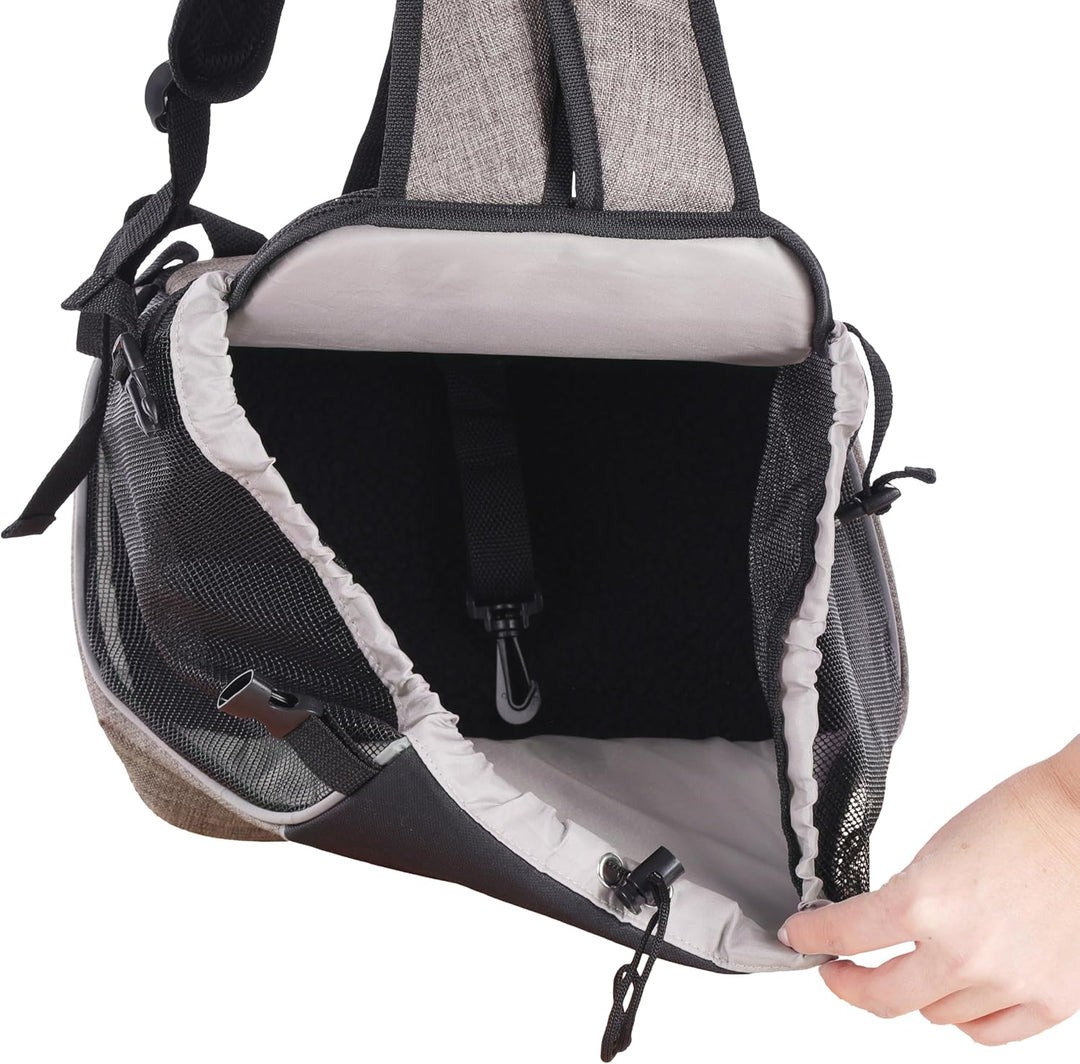 Hundetasche - Bauchtrage Xanty Taupe – 29x23x38cm – Polyester – Öffnung Kordel – Reflektoren – Boden