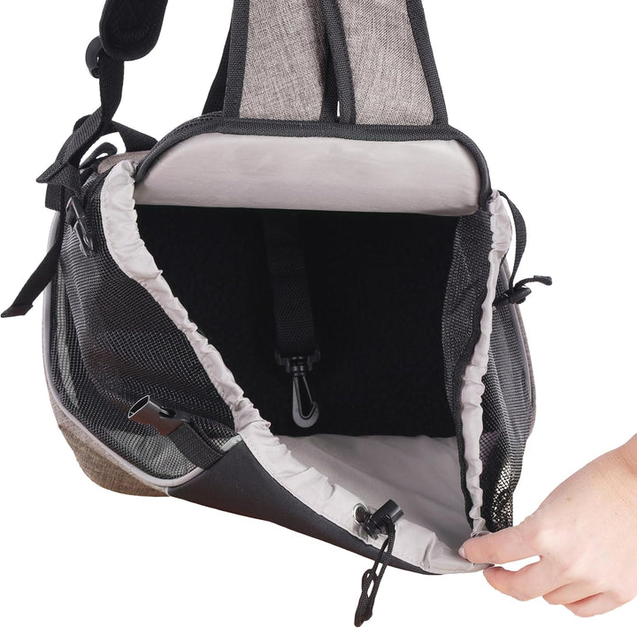 Hundetasche - Bauchtrage Xanty Taupe – 29x23x38cm – Polyester – Öffnung Kordel – Reflektoren – Boden