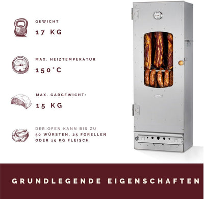 KAISER COMPANY '100' Hochwertiger Räucherofen/Räucherschrank aus Edelstahl - Holzbefeuerung I Tragba