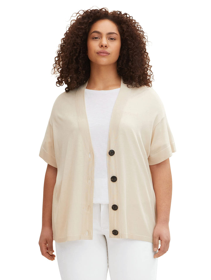TOM TAILOR Damen Plussize Cardigan mit kurzem Arm 44 Grosse Grössen 29517 - Sand Stone Beige, 44 Gro
