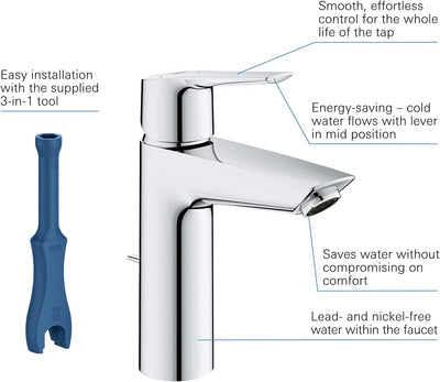 GROHE Start - Einhand-Waschtischarmatur (wassersparend, langlebige Oberfläche, M-Size), chrom, 23455