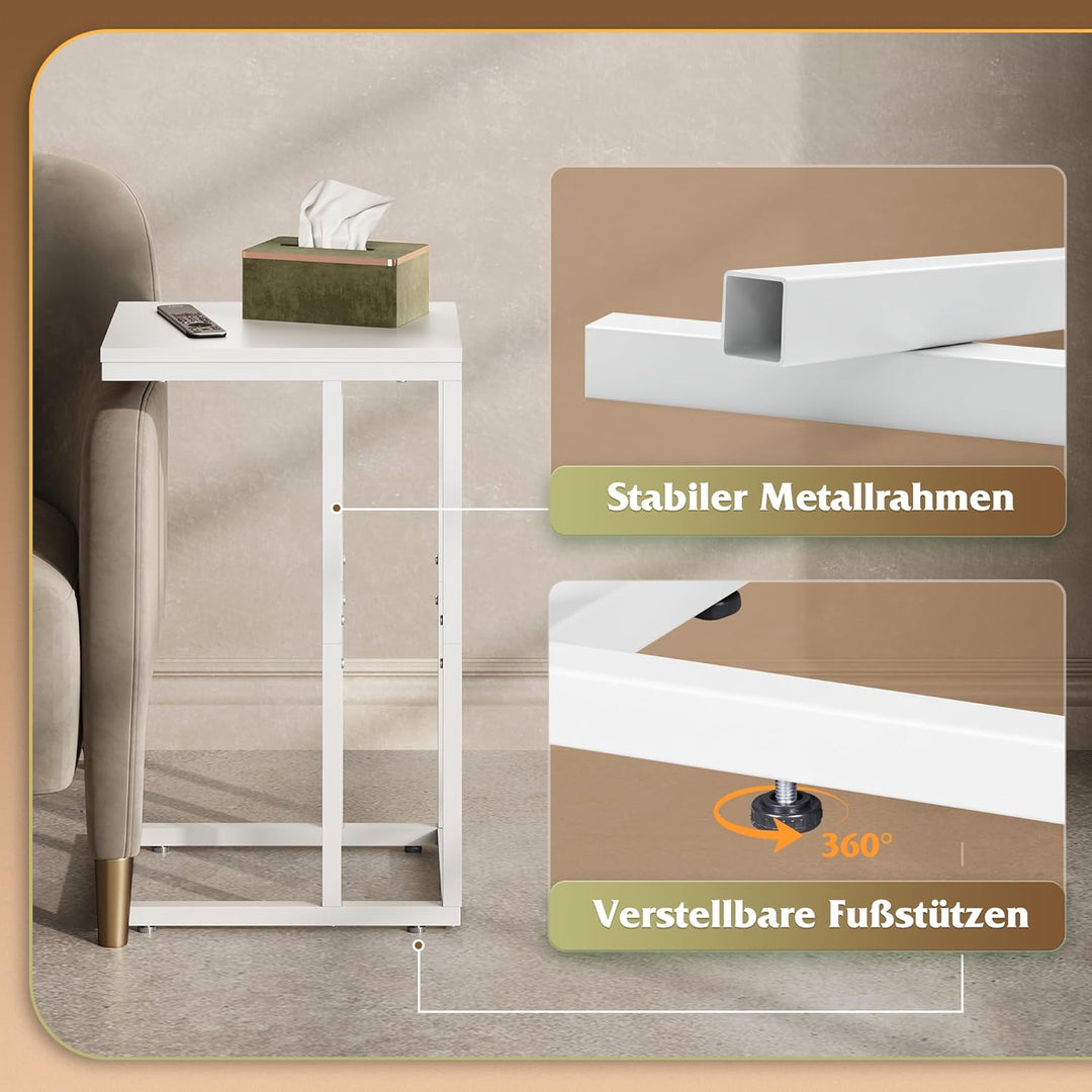 WLIVE Kleiner Beistelltisch, C Form Schmaler Sofatisch，Gestell aus Metall Laptop Kaffeetisch，Couch S