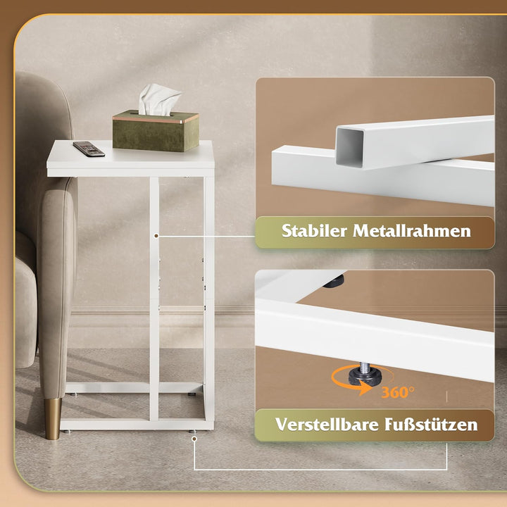 WLIVE Kleiner Beistelltisch, C Form Schmaler Sofatisch，Gestell aus Metall Laptop Kaffeetisch，Couch S