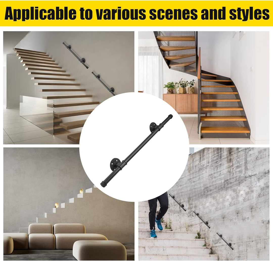Handlauf für Treppen, Aomdom Handlauf Treppengeländer Innen und Aussen, Handlauf Schwarz mit Rutschf