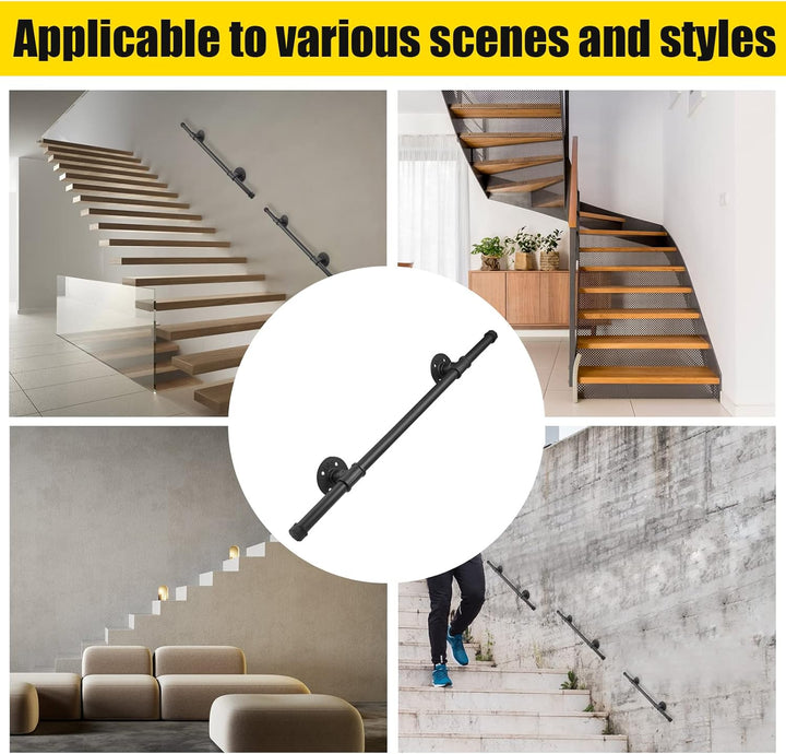 Handlauf für Treppen, Aomdom Handlauf Treppengeländer Innen und Aussen, Handlauf Schwarz mit Rutschf