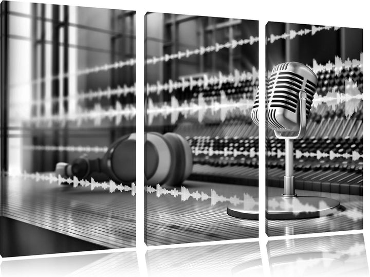 Pixxprint Monocrome, Musikstudio 3-Teiler Leinwandbild 120x80 Bild auf Leinwand