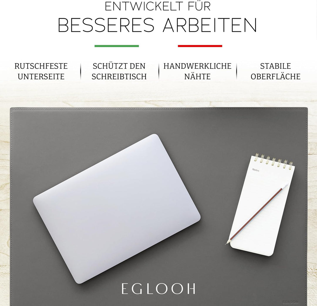 Eglooh - Mercurio - Schreibtischunterlage aus Leder Schwarz cm 80x50 - Handwerkliche Nähte und rutsc