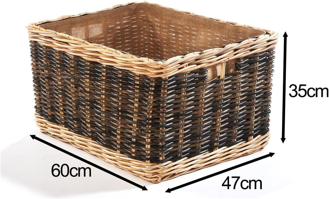 Kobolo Holztrage Holzkorb für Kaminholz - Rattan - mit Jutestoff und Henkel ausgestattet - zweifarbi